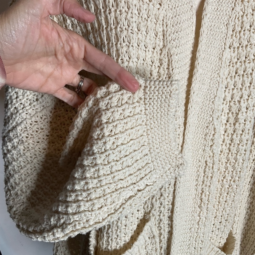 William B Cream Waffle Knit Oversized Long Open Front Cardigan Size Small - Picture 5 of 7